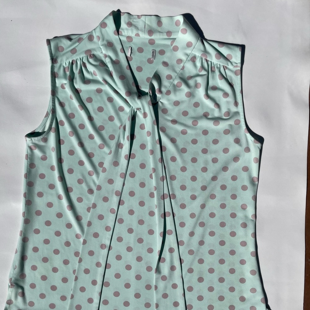 Tahari ASL- Green and Red Polka Dot Blouse with Ties